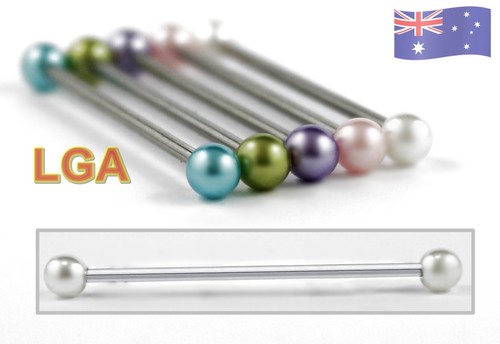 Olive Pearl Industrial bar barbell 14g 35mm Ear Cartilage Scaffold FREE POST