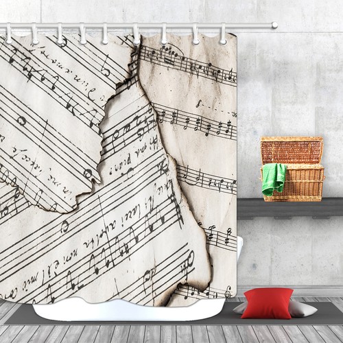 Shabby Music Sheet Bathroom Waterproof Fabric Shower Curtains Assorted Sizes