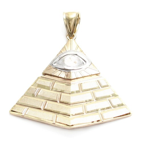 10K Gold /& White Gold Large Eye of Providence Pyramid Pendant