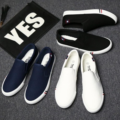 Cool Men No Shoelaces Loafers Leisure Slip on Canvas Shoes Casual Sneakers C HK