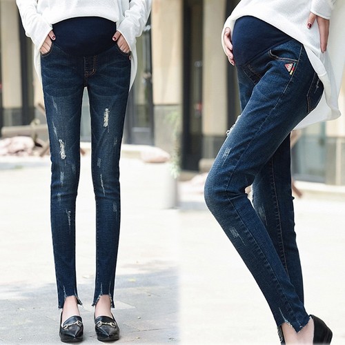 Pregnant Woman Ripped Jeans Maternity Pants Trousers Nursing Prop Belly Legging