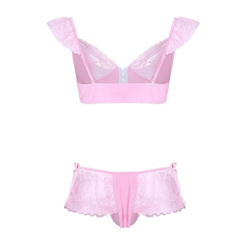 Mens Lace Sissy Lingerie Set Bra Top SISSY POUCH PANTIES Bikini Briefs Underwear