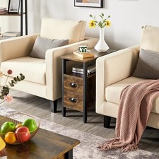 Industrial Rustic Wooden Narrow End Bed Side Coffee Table Nightstand 2 Drawers