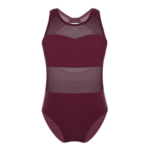 Girls Kids Dance Sport Leotard Ballet Gymnastics Dance Wear Mesh Splice Bodysuit