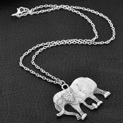 1PC New Fashion Ton Argent Strass Eléphant Pendentif Collier pour les femmes HX