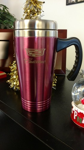 CADILLAC Coffee Tea Water HOT COLD 12 oz Travel Mug PINK With Handle