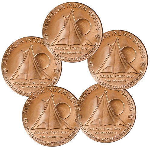 5 Coins American Indian Series Oregon Trail 1 oz Copper Bullion Rounds