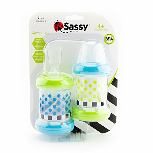 Months Set of 2-4oz 100/% Silicone Nipple and Spoon 4 Sassy Baby Food Nurser