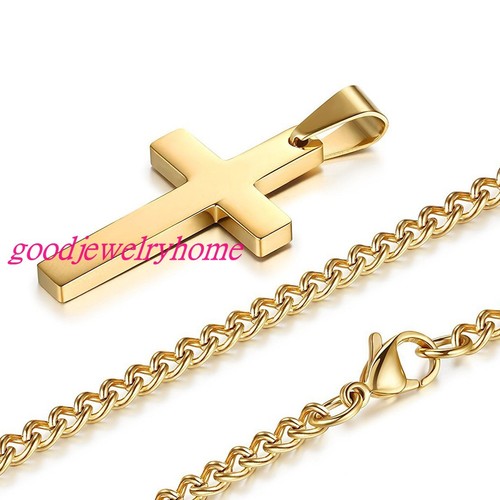 Trendy Men/'s Unisex Gold Color Stainless Steel Cross Pendant Necklace Chain Gift
