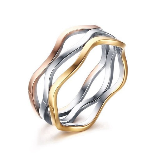 1pc Bague d/'Femme Anneau Doré+Rose d/'or+Argent mat Acier Inoxydable 18.1mm