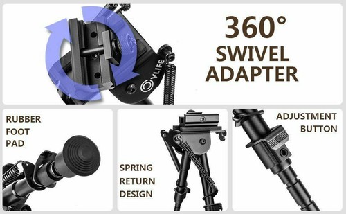 360 Grad Schwenkadapter Taktische 6-9inches Jagdgewehr Bipod Feder Rückkehr