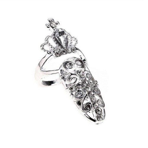 Women Fashion Bowknot Nail Ring Crown Flower Crystal Finger Rings Charm Decor