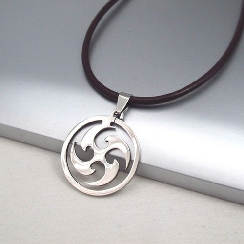 18/" Black Leather Necklace Silver Stainless Steel Japanese Ninja Tribal Pendant