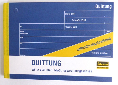 Quittungsblock A6 2 x 40 Blatt selbstdurchschreibend Idena