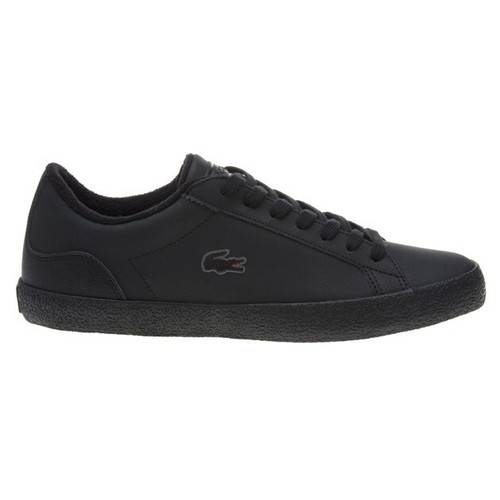 New Mens Lacoste Black Lerond Leather Trainers Court Lace Up