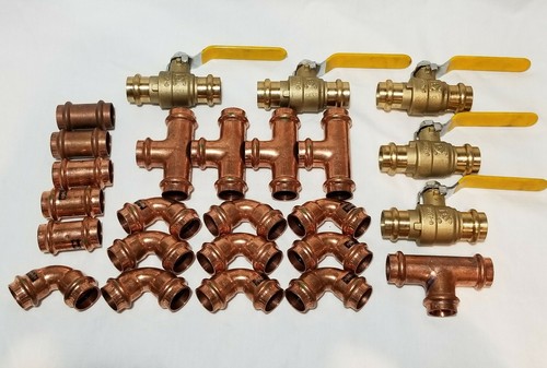 Lot of 25 1/" Propress Copper Fittings.Tees Coupling Press Ball Valv Elbows