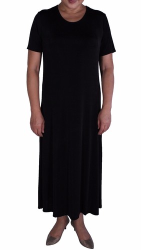 Women/'s Black Slinky Stretch Knit Tunic Short Sleeve Maxi Dresses Made In USA