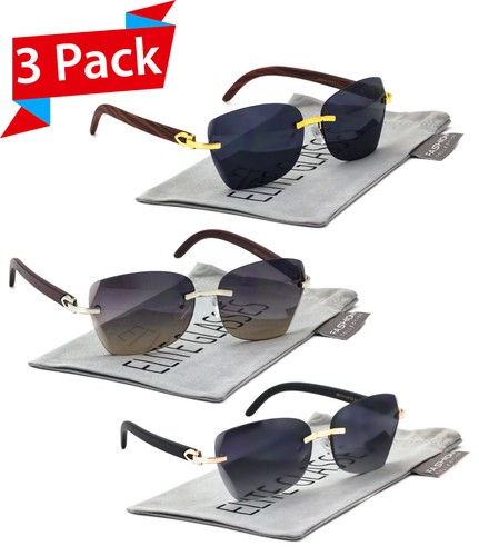 LUXE DEBUTANTE RIMLESS WOMENS SUNGLASSES METAL WOOD BUFF FASHION FRAME EURO NEW