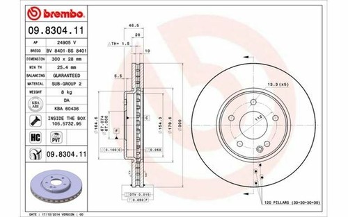 2x BREMBO Bremsscheiben vorne Innenbelüftet 300mm 09.8304.11 Mister Auto