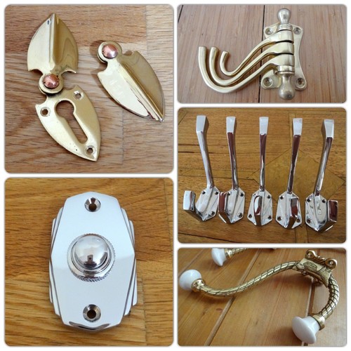 PAIRS LARGE BRASS ART DECO DOOR PULL HANDLES KNOBS PLATES FINGER PUSH GRAB