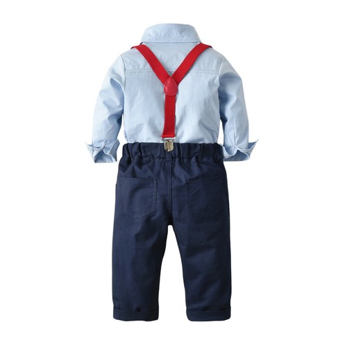 Toddler Kids Boys Gentleman Bow Tie Solid T-Shirt Tops+Suspender Pants Outfits