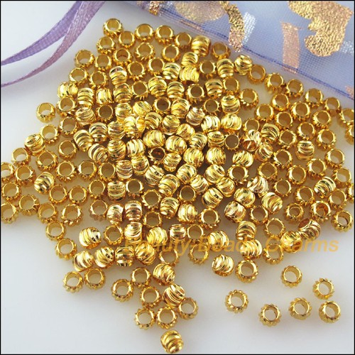 45Pcs Gold Plated Loose Pumpkin Ball Copper Spacer Beads Charms 4mm