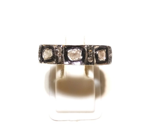 925 Sterling Silver Victorian Pave Diamond Polki Band Wedding Gift Ring 48