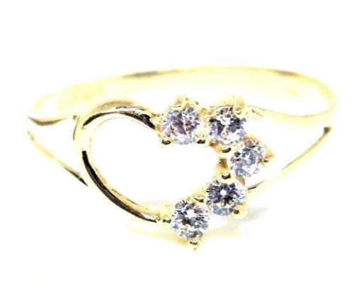 10KT REAL SOLID YELLOW GOLD SMALL ELEGANT CZ HEART RING!........Size 3 1//2