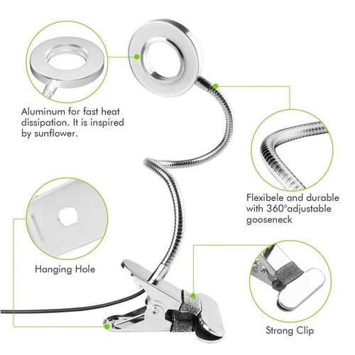 7W LED USB Clip on Reading Light Desk Lamp Switch Eye Protection Flexible