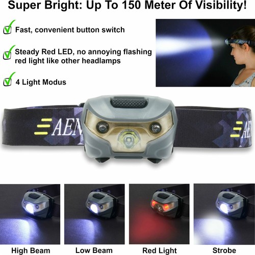 USB Wiederaufladbare LED Stirnlampe Kopflampe Sehr hell wasserdicht leicht un