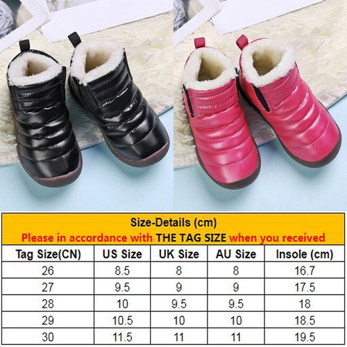 Kids Girls Boys Winter Fur Lined Warm Snow Boots Ankle Waterproof Outdoor Shoes