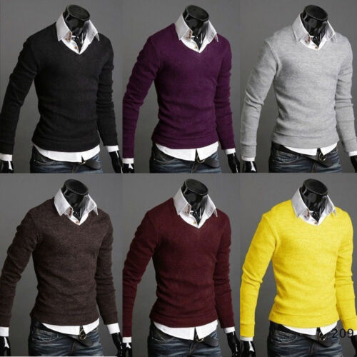 Men/'s Casual Slim Fit V Neck Pullover Sweaters Coat Knit Wear Basis Tops Fashion
