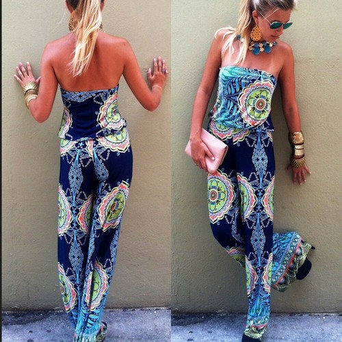 BOHO Womens Beach Bandeau Strapless Casual Playsuit Summer Ladies Dress Jumpsuit