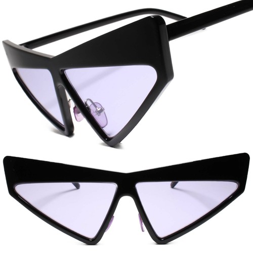 Womens Unique Funky Retro 70s Style Black Frame Purple Lens Cat Eye Sunglasses