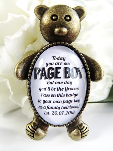 Page Boy Teddy Bear Badge Gift Something Old Wedding Personalised Date Badge