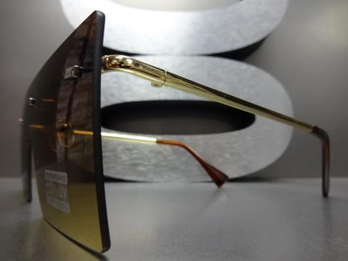 CLASSIC RETRO Flat SHIELD VISOR Style SUN GLASSES Gold Metal Frame Honey Lens