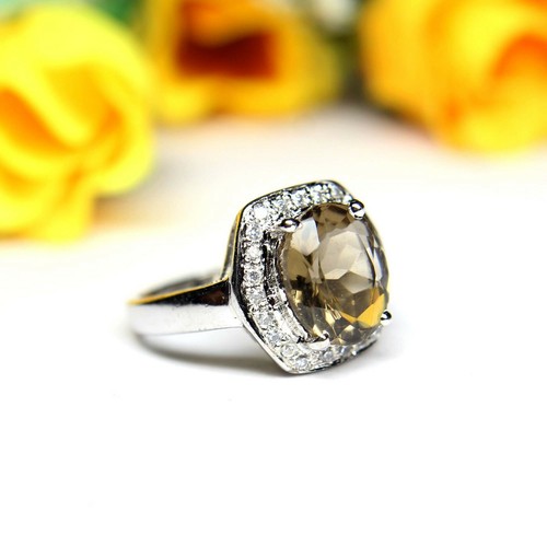 Details about / Natural Smoky Quartz Gemstone Women Wedding 925 Solid Silver Ring