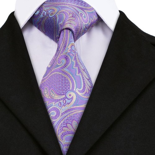 Classic Men/'s Purple Paisely Tie Set Jacquard Woven Silk Wedding Necktie SN-364