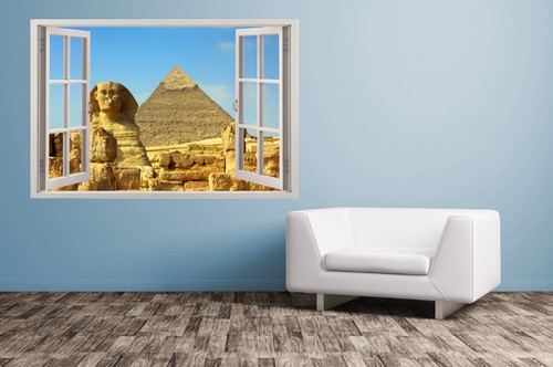 Énorme fenêtre autocollant mural pyramide egypte histoire vue vinyl decor 3d mural art hom