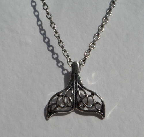 CELTIC FILIGREE WHALE TAIL SILVER PLATED PENDANT AND CHAIN SEA LIFE SURF NATURE