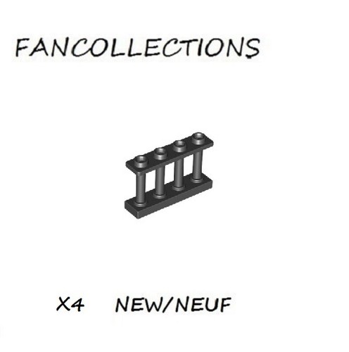 15332 NEUF Black Fence Spindled 1x4x2 with 4 Studs Lego x 4