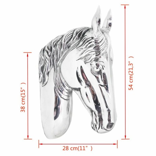 vidaXL Aluminium Wanddekoration Pferdekopf Figur Skulptur Pferd Wanddeko Silbern