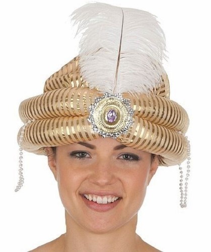 Deluxe Gold Sultan Hat Turban w// Feather