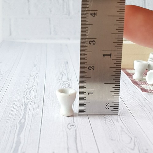 10 White Ceramic Egg Cup Dollhouse Miniature Food Supply Deco Doll Mini Tiny Lot