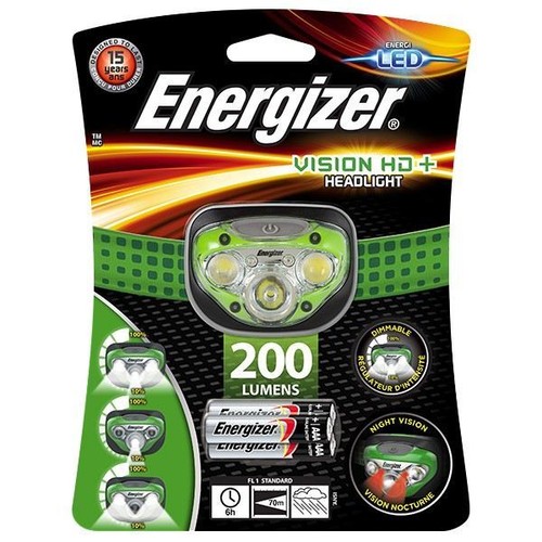 Headlight 200 Lumens Bright LED Torch 3 x AAA Batteries Energizer Vision HD