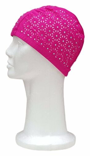 CHEX Polyester Elasticated Swimming Hat Circular Design With Gem Effect Centre