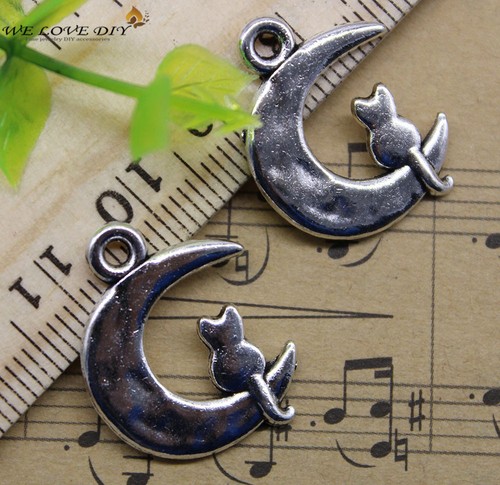 20//60//100pcs retro Jewelry Making Lovely moon cat alloy charms pendant 23x18mm