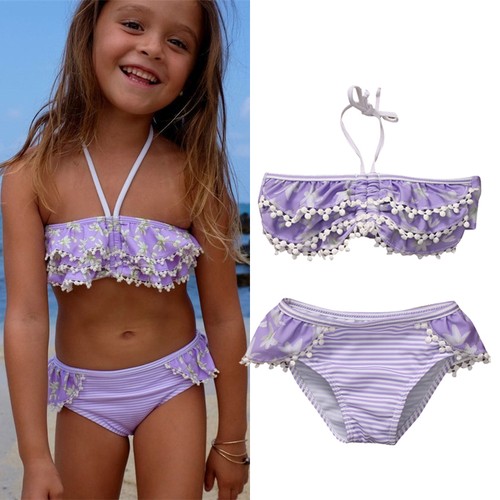 Floral Kid Baby Girl Tankini Swimsuit Costume Swimwear Beachwear Bikini 2pcs UK
