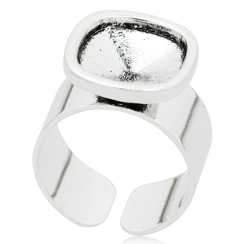 10Pcs 12*12MM Rounded Square Sharp Bezel Adjustable Ring Blank Pad Bases
