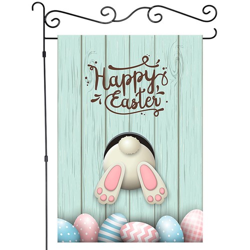 Happy Easter Rabbit and Eggs Garden Flag House Flags Yard Banner Decor